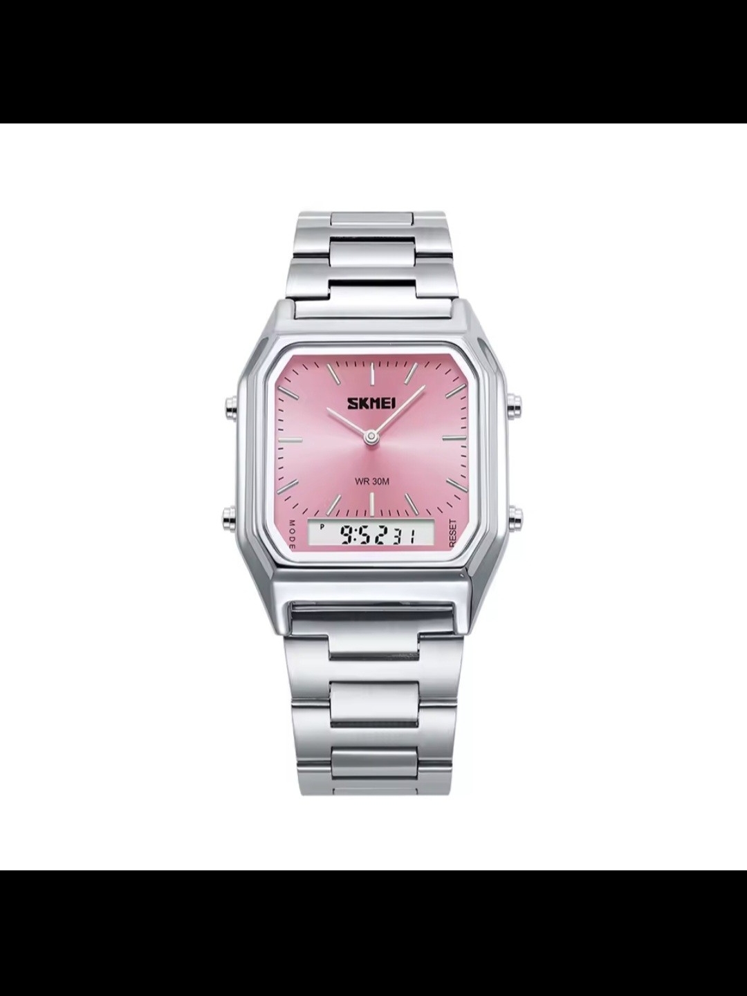 Mens Stainless Steel Watch With Pink Dial